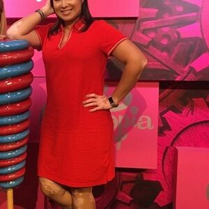 Tommy Hilfiger Red White Collared Slits Polo Shirt Tunic short sleeve Mini Dress